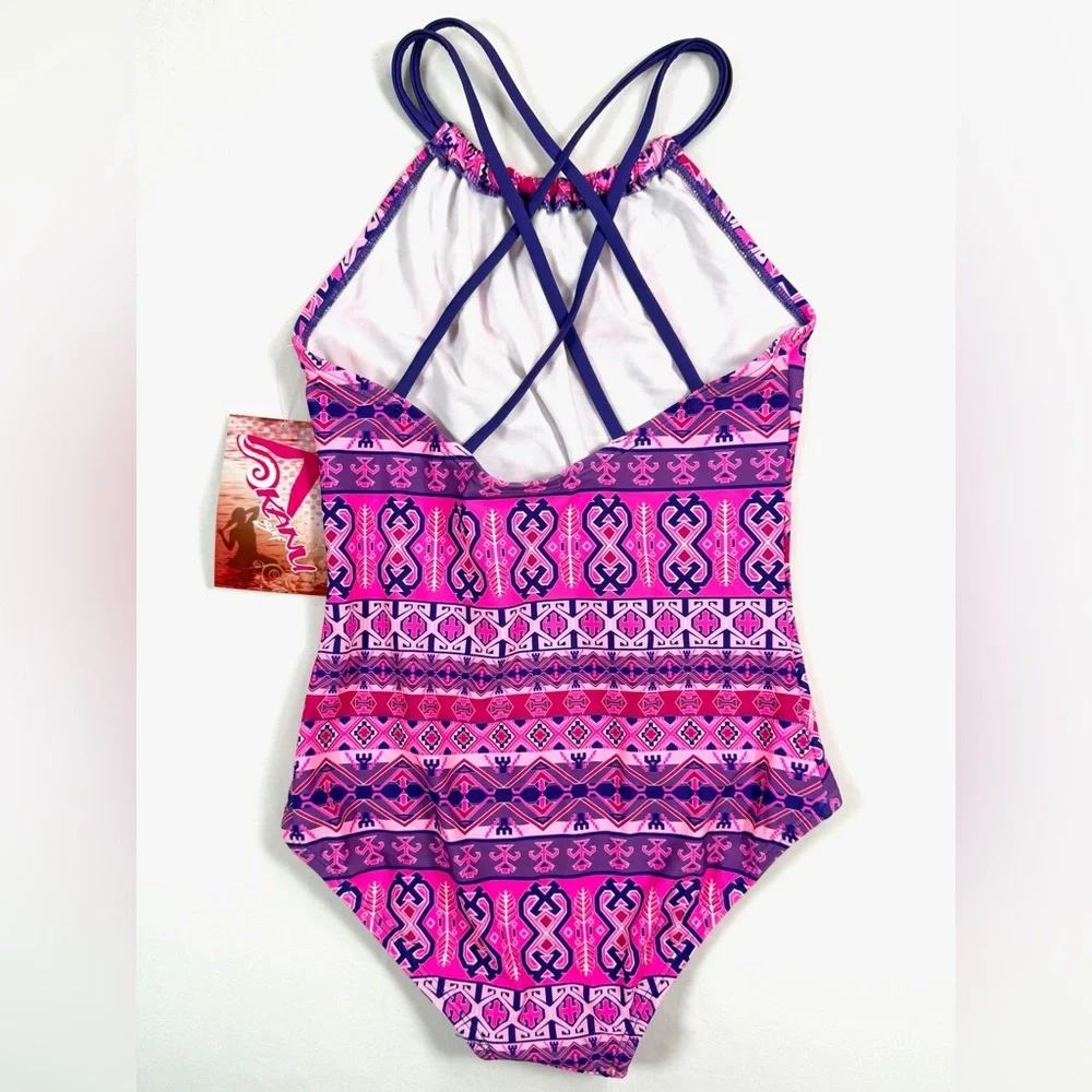 NWT KANU SURF Girls’ Mahina Halter Strappy Back Bohemian Sporty‎ One Piece 12